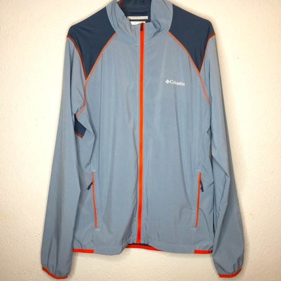 Columbia men's M omni-wick omni-shade long sleeved jacket in blue/orange. - Picture 1 of 11
